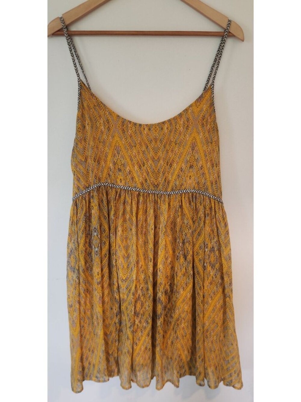 Free People Women's Sz. L Yellow Sleeveless Periscopes In The Sky Mini Dress